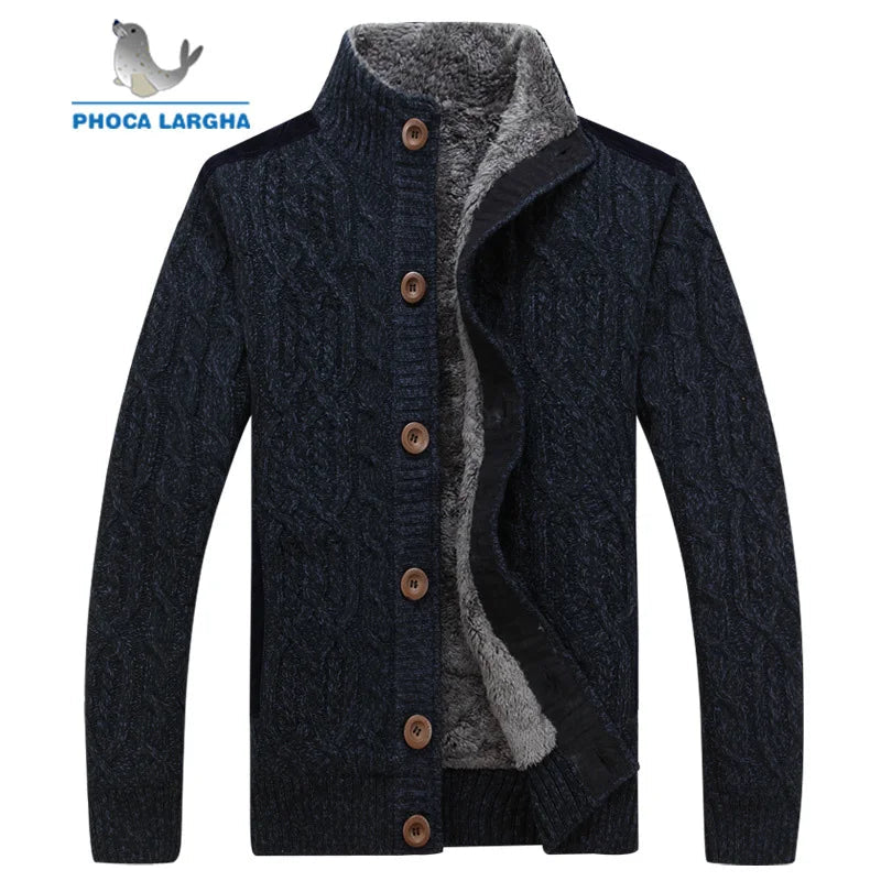 Men's Winter Sweatercoat with Thick Velvet and Single-Breasted Cardigan-Liograft