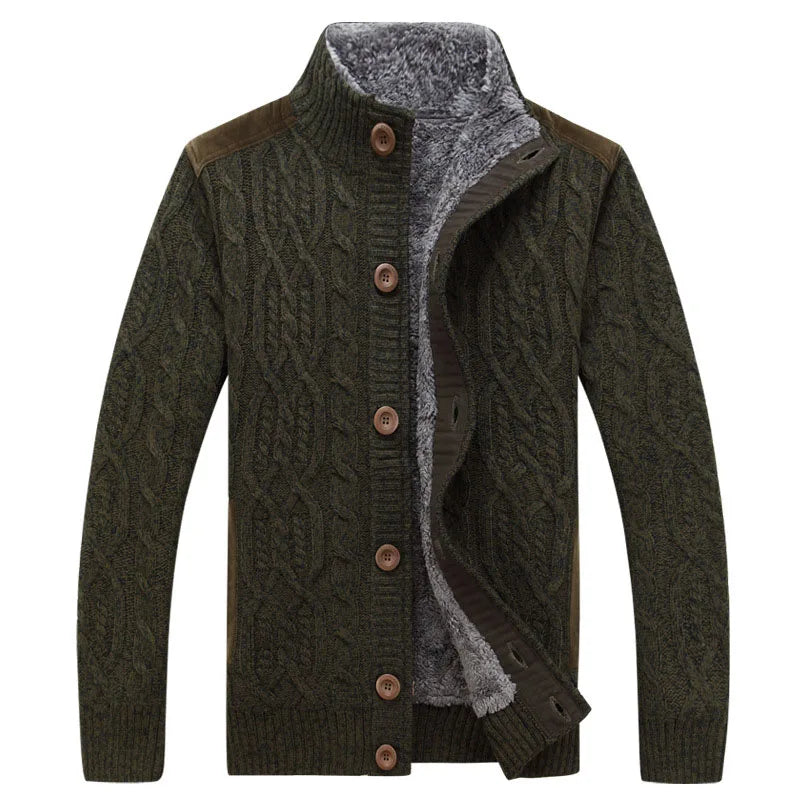 Men's Winter Sweatercoat with Thick Velvet and Single-Breasted Cardigan-Liograft