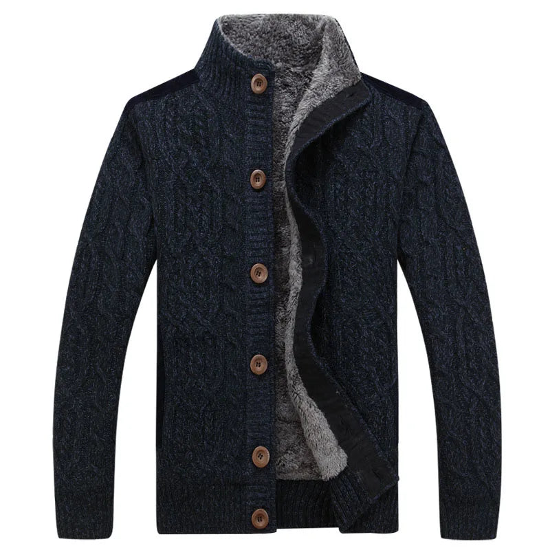 Men's Winter Sweatercoat with Thick Velvet and Single-Breasted Cardigan-Liograft