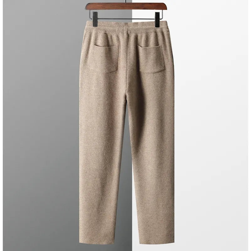 Men's Thickened 100% Merino Wool Knit Pants for Autumn and Winter-Liograft