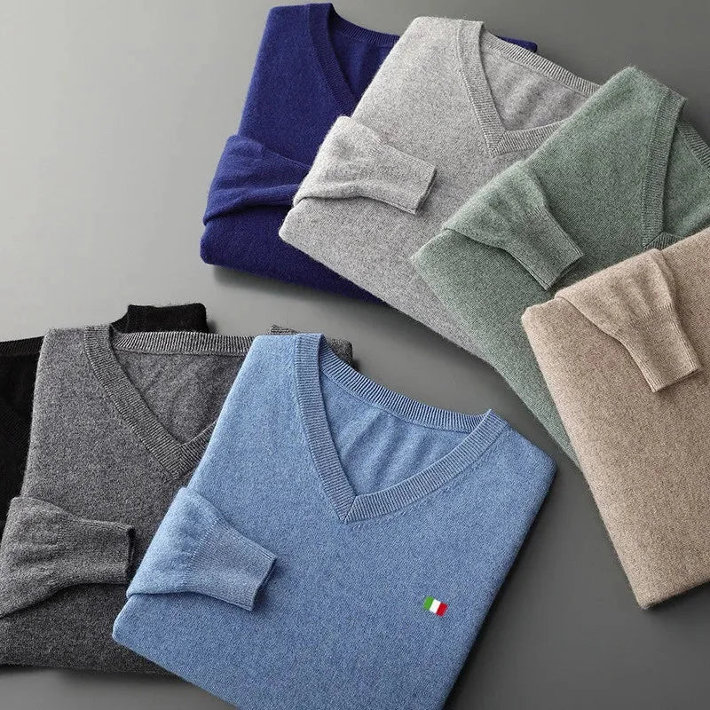 Men's Cozy Cashmere V-Neck Pullover Sweater - Autumn/Winter Collection-Liograft