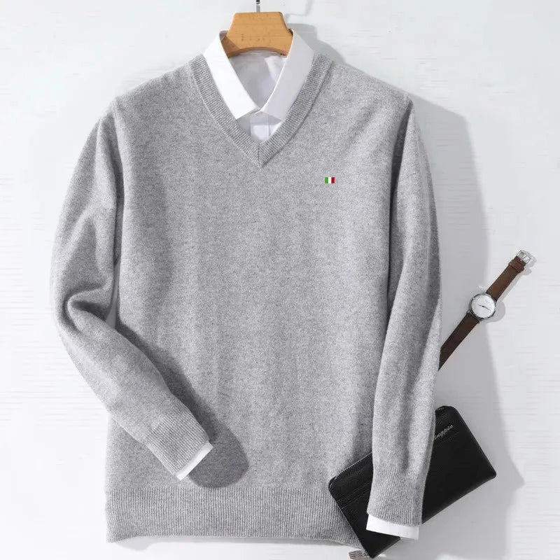 Men's Cozy Cashmere V-Neck Pullover Sweater - Autumn/Winter Collection-Liograft