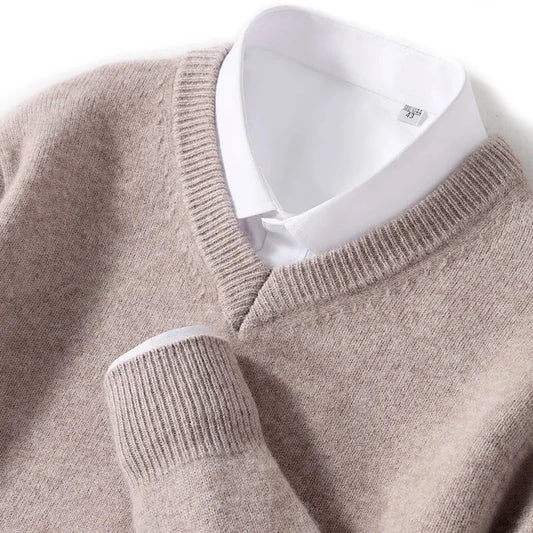 Men's Cozy Cashmere V-Neck Pullover Sweater - Autumn/Winter Collection-Liograft