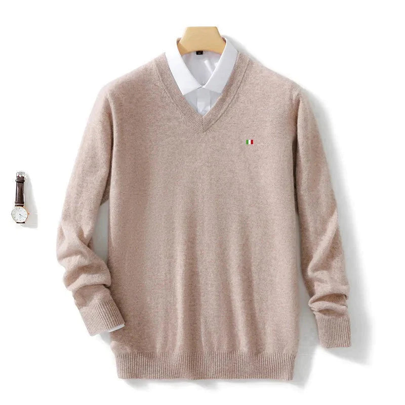 Men's Cozy Cashmere V-Neck Pullover Sweater - Autumn/Winter Collection-Liograft