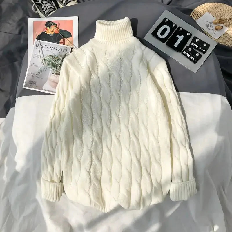 Men's White Turtleneck Sweater with Striped Design - Autumn/Winter 2023 Collection - Premium  from Liograft - Just $34.95! Shop now at Liograft