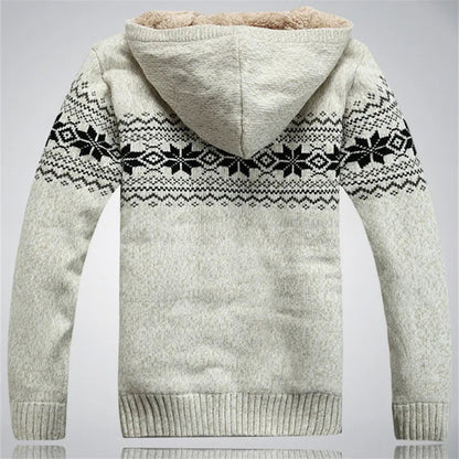 Men's Winter Hooded Thick Fleece Wool Cardigan Sweater Coat-Liograft