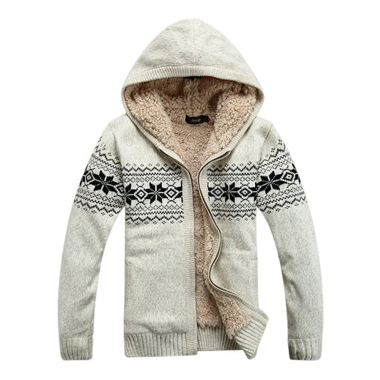 Men's Winter Hooded Thick Fleece Wool Cardigan Sweater Coat-Liograft