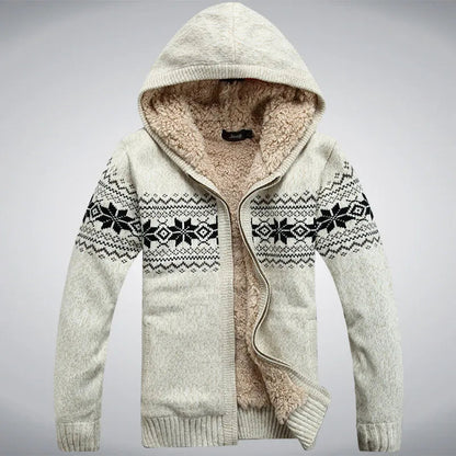 Men's Winter Hooded Thick Fleece Wool Cardigan Sweater Coat-Liograft