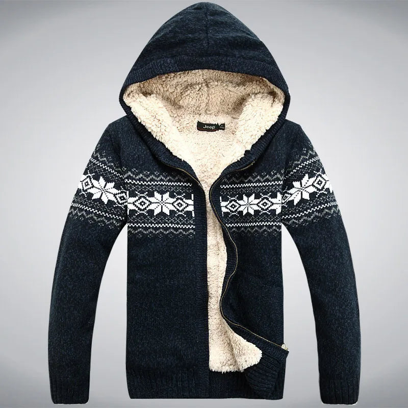Men's Winter Hooded Thicken Fleece Wool Cardigan Sweater Coat - Premium  from Liograft - Just $138.95! Shop now at Liograft