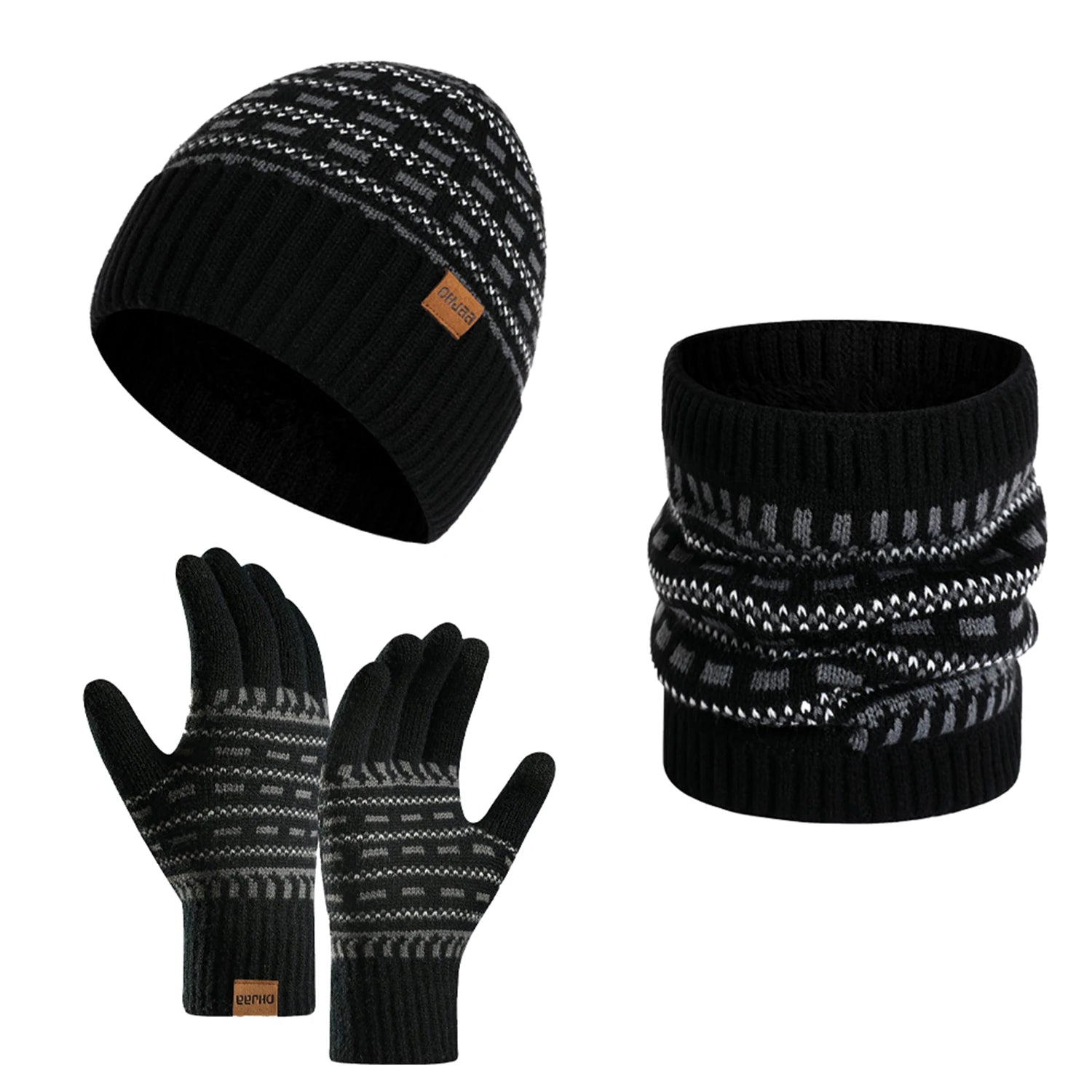 Men's Winter Keep Warm Set Unisex Beanie Telefingers Gloves Fleece Lining Scarf Male Woolen Yarn Knitted Muffler Neck Gaiter Hat - Premium  from Liograft - Just $31.95! Shop now at Liograft