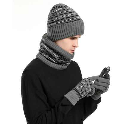 Men's Winter Keep Warm Set Unisex Beanie Telefingers Gloves Fleece Lining Scarf Male Woolen Yarn Knitted Muffler Neck Gaiter Hat - Premium  from Liograft - Just $31.95! Shop now at Liograft
