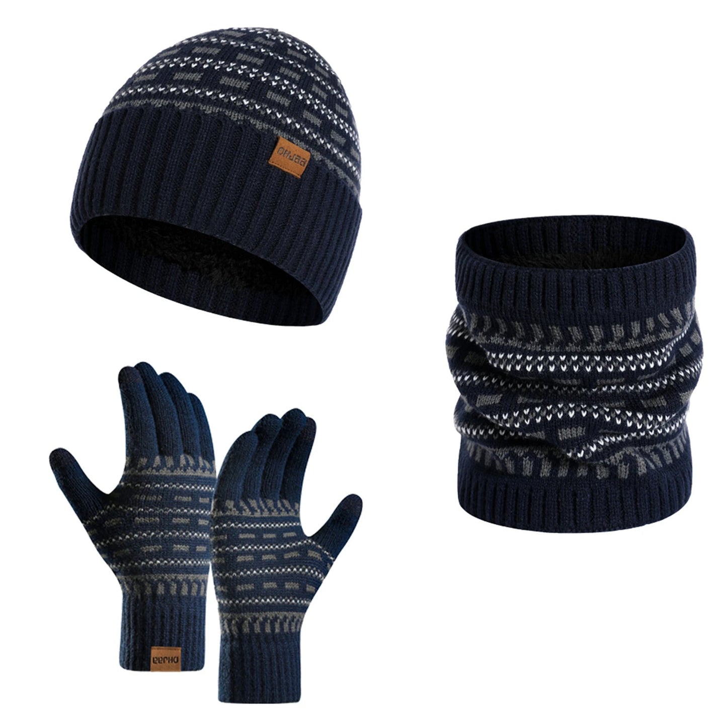 Men's Winter Keep Warm Set Unisex Beanie Telefingers Gloves Fleece Lining Scarf Male Woolen Yarn Knitted Muffler Neck Gaiter Hat Liograft