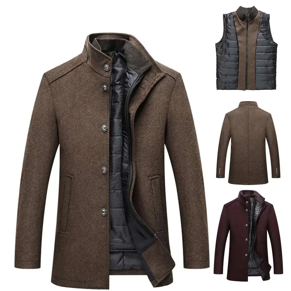 Men's Wool Blend Winter Parka Jacket with Turtleneck Collar-Liograft