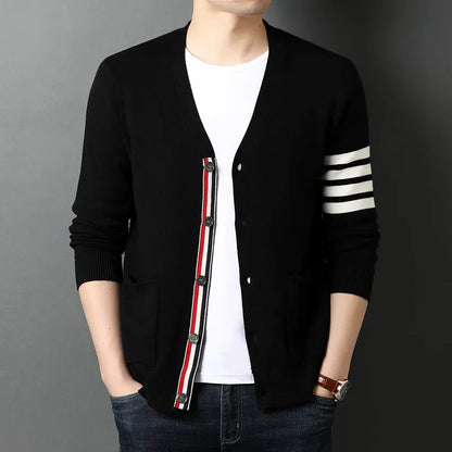 New Season Men's Black Knitted Cardigan Sweater - Korean Style Casual Jacket - Premium  from Liograft - Just $64.95! Shop now at Liograft