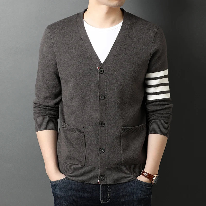 New Season Men's Black Knitted Cardigan Sweater - Korean Style Casual Jacket - Premium  from Liograft - Just $64.95! Shop now at Liograft