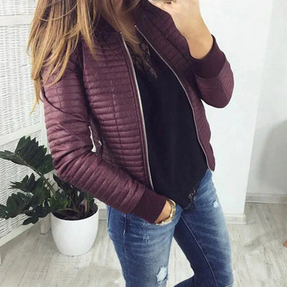 O-neck Zipper Stitching Quilted Bomber Jacket for Women - Premium  from Liograft - Just $29.95! Shop now at Liograft