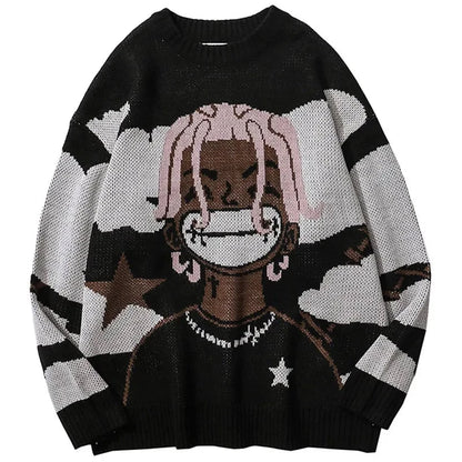 Oversized Harajuku Vintage Cartoon Anime Knitted Sweater for Men and Women - Premium  from Liograft - Just $58.95! Shop now at Liograft