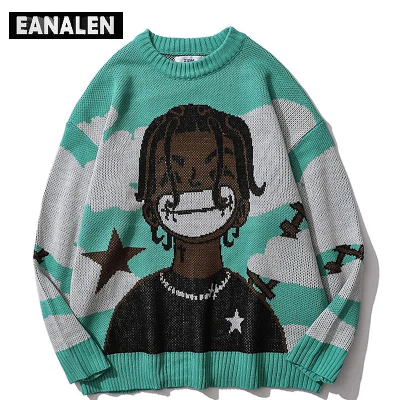 Oversized Harajuku Vintage Cartoon Anime Knitted Sweater for Men and Women - Premium  from Liograft - Just $58.95! Shop now at Liograft