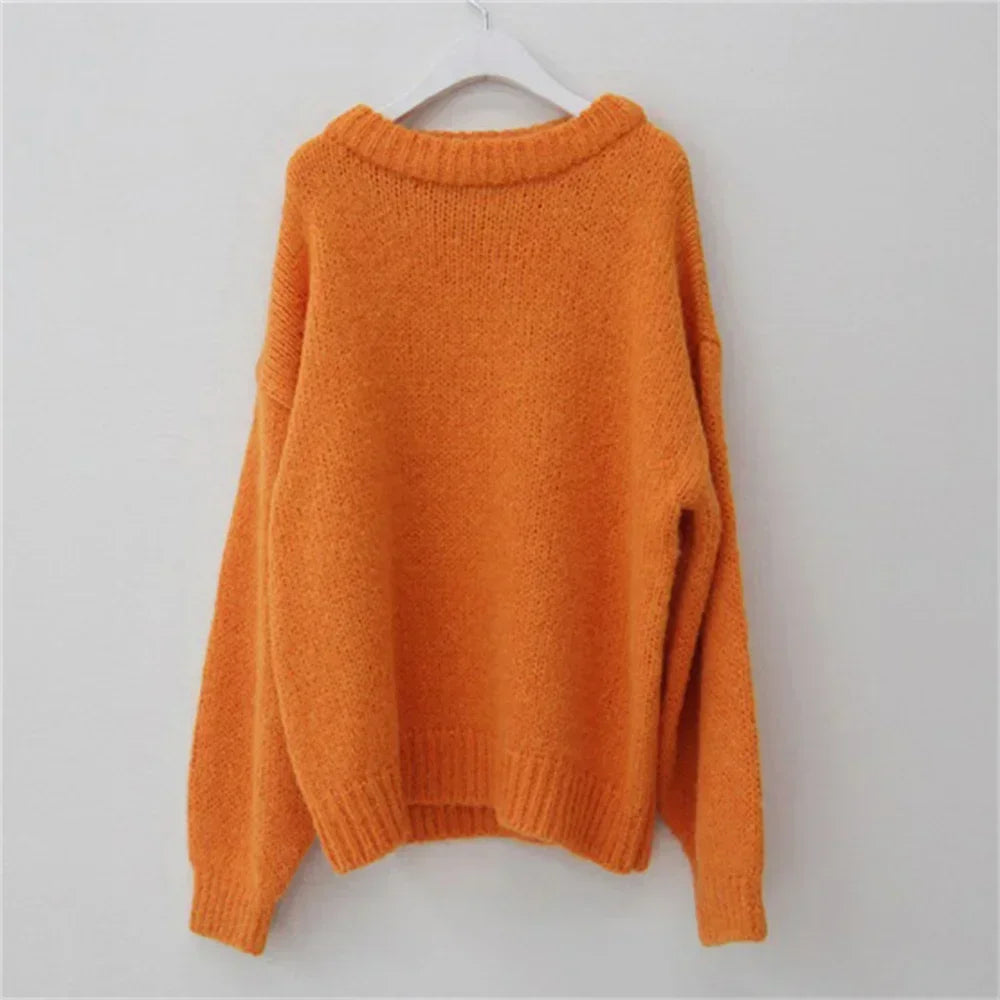 Oversized Pink Women's Winter Sweater with Puff Sleeves Liograft