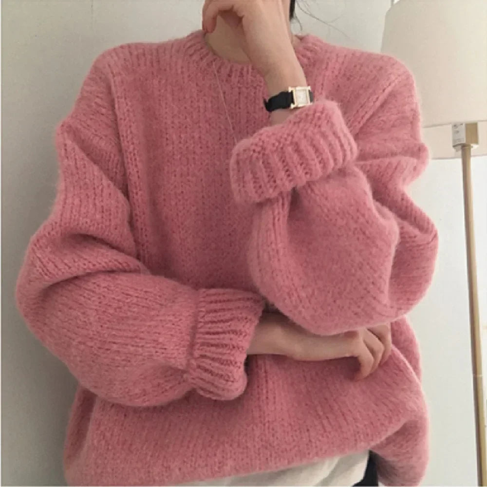 Oversized Pink Women's Winter Sweater with Puff Sleeves - Premium  from Liograft - Just $43.95! Shop now at Liograft