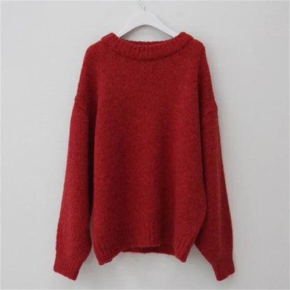 Oversized Pink Women's Winter Sweater with Puff Sleeves Liograft