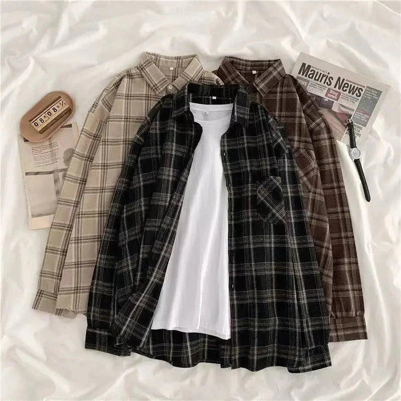 Oversized Vintage Plaid Women's Shirt - Casual Autumn Fashion - Premium  from Liograft - Just $25.95! Shop now at Liograft