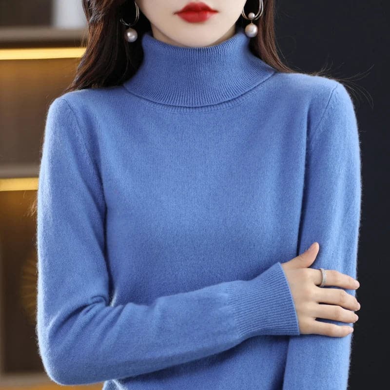Luxurious 100% Merino Wool Turtleneck Sweater for Women-Liograft