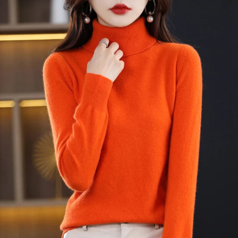 Luxurious 100% Merino Wool Turtleneck Sweater for Women-Liograft