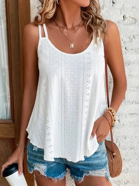 Boho Camis Tops - Leisure Simple Hollow Out Pullovers, Casual Beach Shirts Clothing