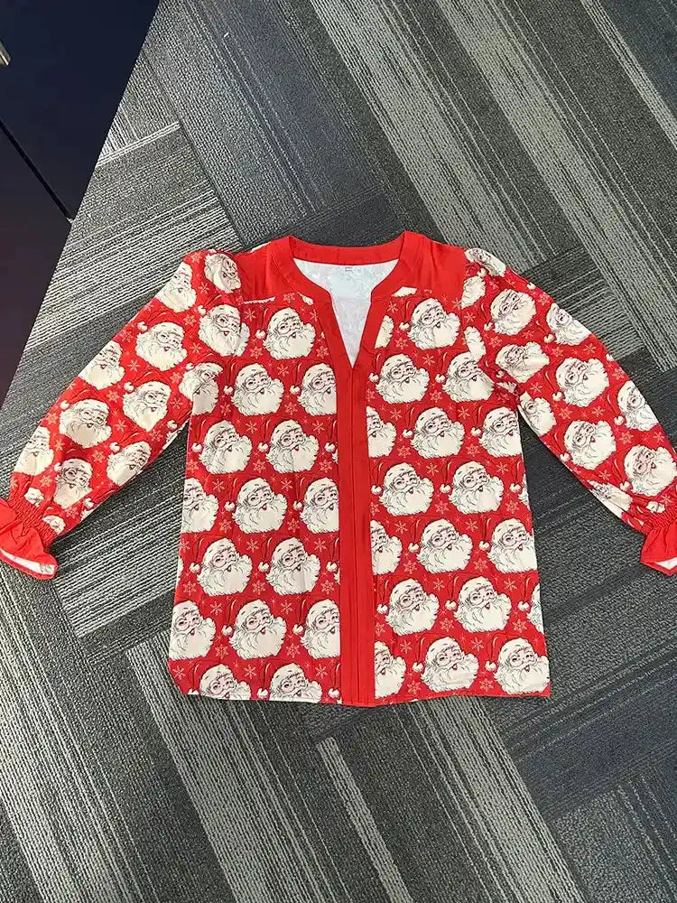 Santa Claus Print V-Neck Casual Blouse for Women - Premium  from Liograft - Just $40.95! Shop now at Liograft