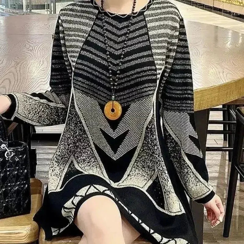 Silk Geometric Print Sweater with Round Neck and Long Sleeves - Premium  from Liograft - Just $45.95! Shop now at Liograft