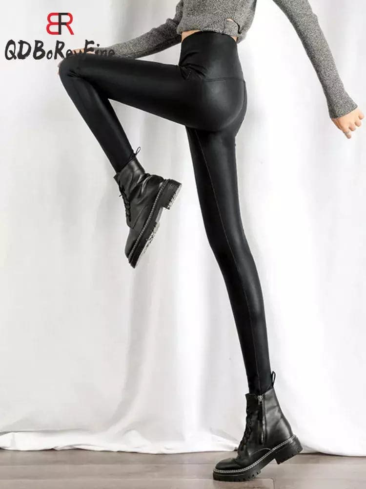 Sleek Fleece-Lined Faux Leather Leggings for Women - Premium  from Liograft - Just $30.95! Shop now at Liograft