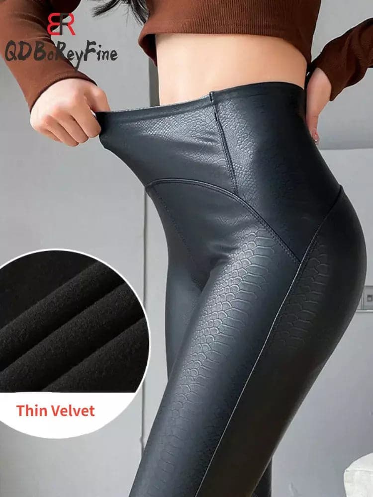 Sleek Fleece-Lined Faux Leather Leggings for Women - Premium  from Liograft - Just $30.95! Shop now at Liograft
