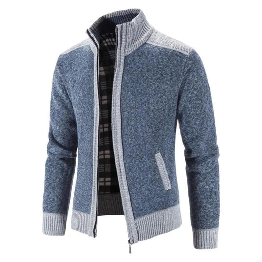 Slim Fit Knitted Sweater Jacket with Patchwork Design Liograft