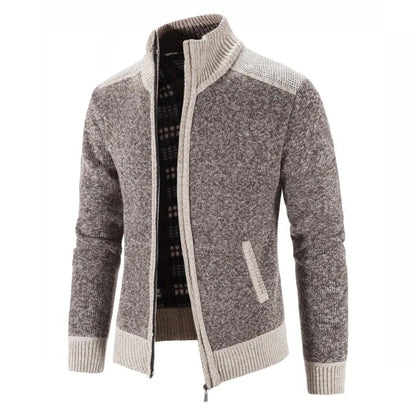 Slim Fit Knitted Sweater Jacket with Patchwork Design Liograft