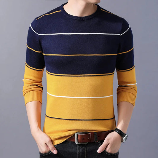 Men's Slim Fit O-Neck Striped Sweater for Autumn/Winter 2023-Liograft