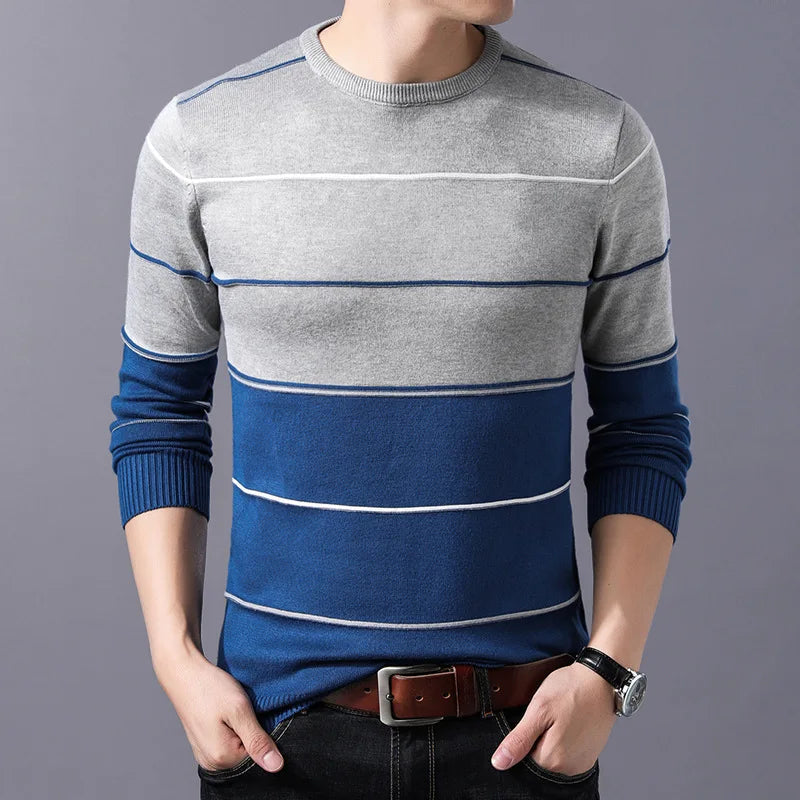 Slim Fit Striped Men's Sweater for Autumn/Winter 2023 - O-Neck Knitwear - Premium  from Liograft - Just $29.95! Shop now at Liograft