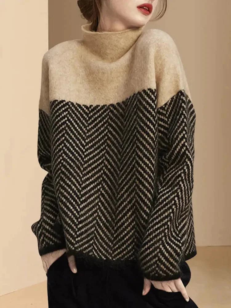 Soft and Cozy Striped High Collar Sweater for Women - Premium  from Liograft - Just $35.95! Shop now at Liograft