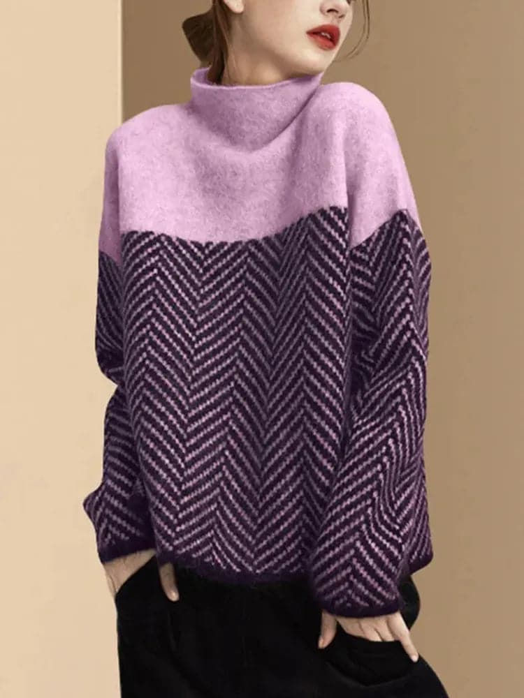 Soft and Cozy Striped High Collar Sweater for Women - Premium  from Liograft - Just $35.95! Shop now at Liograft