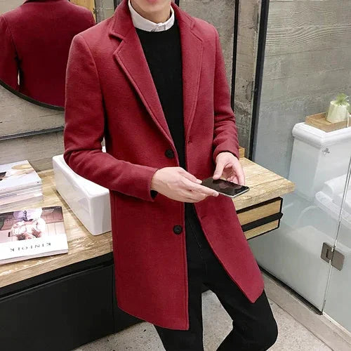 Sophisticated Men's Wool Blend Long Coat for Autumn and Winter - Premium  from Liograft - Just $50.95! Shop now at Liograft
