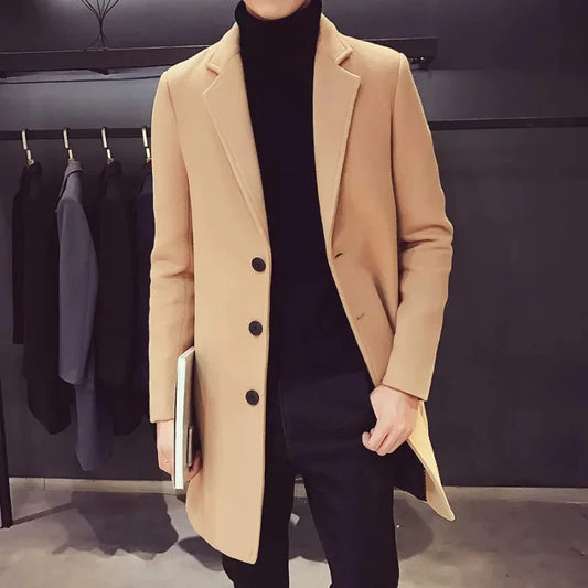 Men's Wool Blend Long Coat for Autumn and Winter with Sophisticated Style-Liograft