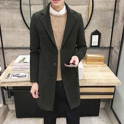 Men's Wool Blend Long Coat for Autumn and Winter with Sophisticated Style-Liograft