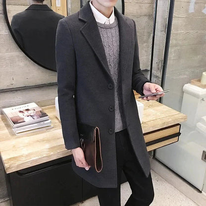 Men's Wool Blend Long Coat for Autumn and Winter with Sophisticated Style-Liograft