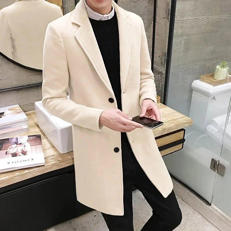 Men's Wool Blend Long Coat for Autumn and Winter with Sophisticated Style-Liograft