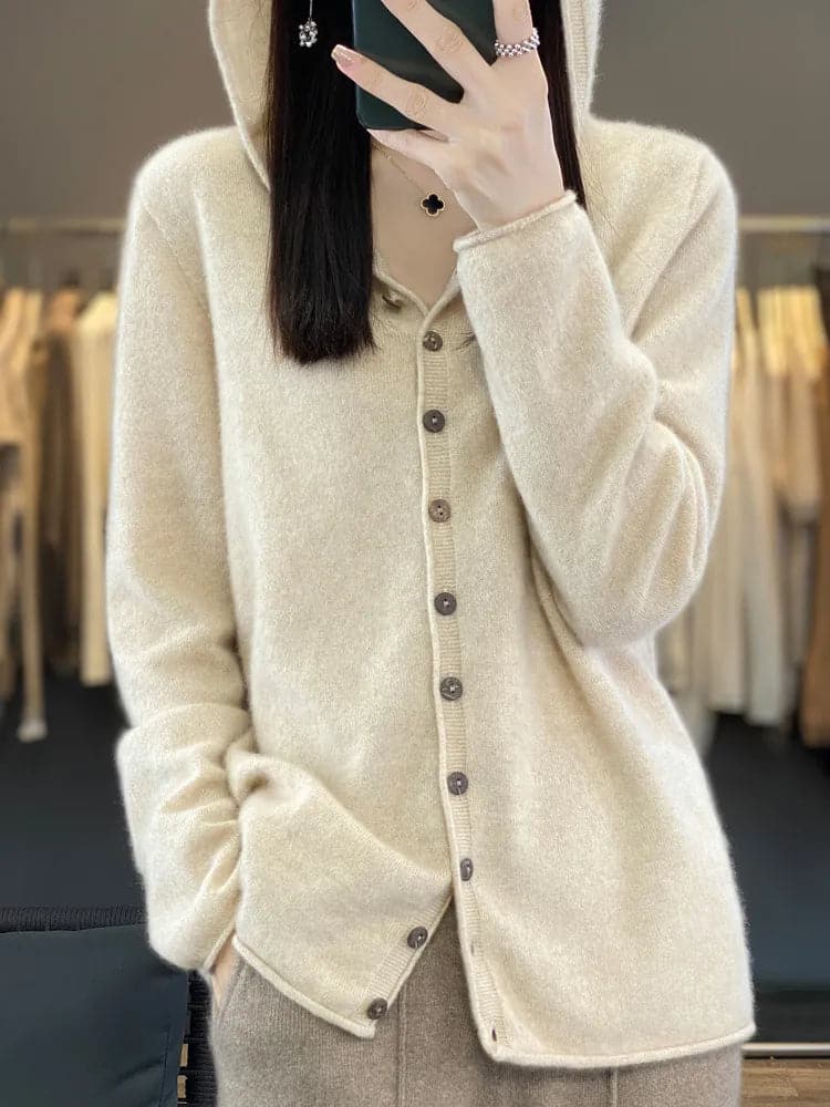 Spring Women's Hooded Merino Wool Cardigan Sweater by Aliselect - Premium  from Liograft - Just $47.95! Shop now at Liograft