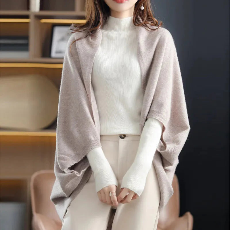 Spring and Autumn 2023 New Bat Sleeve Cashmere Shawl Women's Loose Knit Slouchy Style 100% Merino Wool Multi-functional Scarf - Premium  from Liograft - Just $62.95! Shop now at Liograft