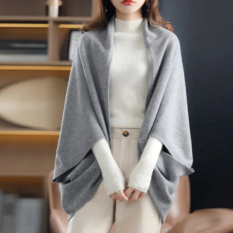 Stylish 100% Merino Wool Bat Sleeve Cashmere Shawl Liograft