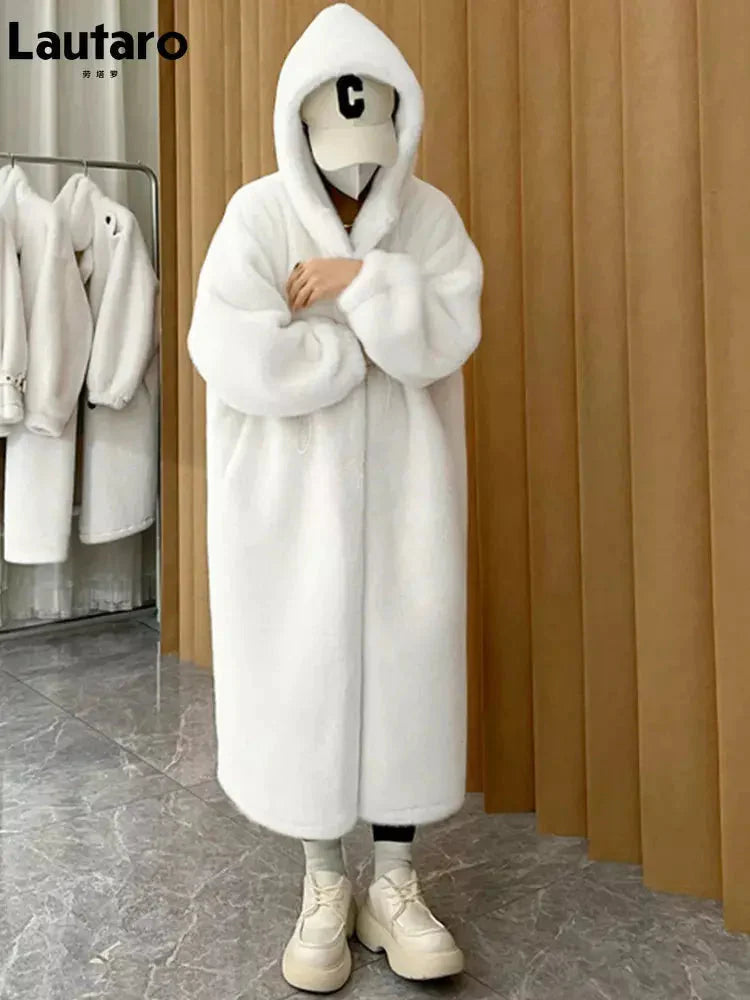 Stay Warm and Stylish with Oversized Long Blue White Fluffy Faux Fur Coat for Women - Premium  from Liograft - Just $115.95! Shop now at Liograft