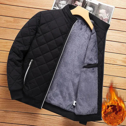 Stay cozy and stylish with our Men's Diamond Pattern Fleece-Lined Bomber Jacket - Model 2188 Liograft
