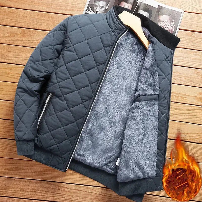 Stay cozy and stylish with our Men's Diamond Pattern Fleece-Lined Bomber Jacket - Model 2188 Liograft